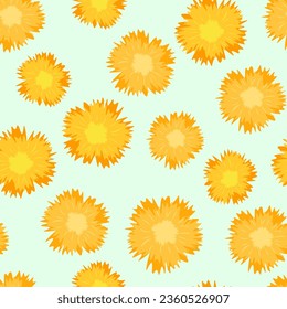 yellow flowers seamless pattern, autumn, summer dandelions