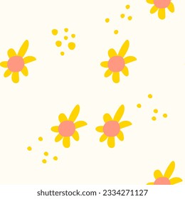 Yellow flowers seamless pattern. Floral background with geometric flowers. Flat botanical texture