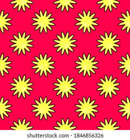 Yellow flowers, seamless pattern on red background.