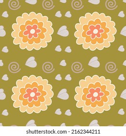 Flores amarillas sin costura sobre fondo verde. Para tela, papel de embalaje, embalaje, scrapbooking.