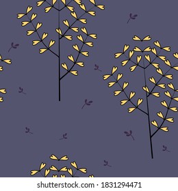 yellow flowers seamless pattern with purple background for design, textile, fabric, packaging, cover, wallpaper, wrapping paper