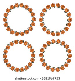 Flores amarillas en forma de corona, una simple corona con hojas y ramas para decoración. Elementos de decoración de invitación de vacaciones.
