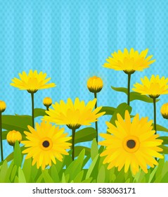 Yellow flowers. Spring background. Present for Mothers Day.Vector illustration.Eps 10