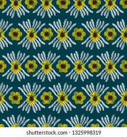 yellow flowers with texture over a dark blue color