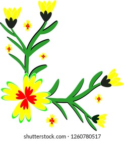 Yellow flowers, used to decorate the corners of the board and labels - Cute for school children and kindergarten. Primary Education Framework