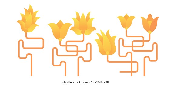 Yellow flowers vector icon set