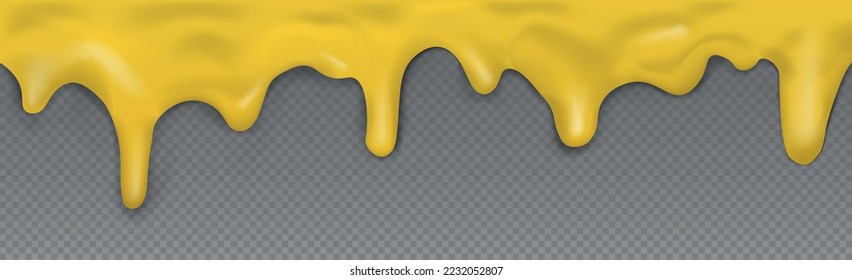Yellow flowing caramel, no background, panoramic transparent template - Vector illustration