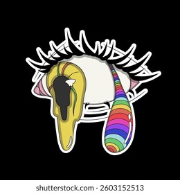 Yellow flowing eye, with an iridescent tear, psychedelic sticker, liquid eye