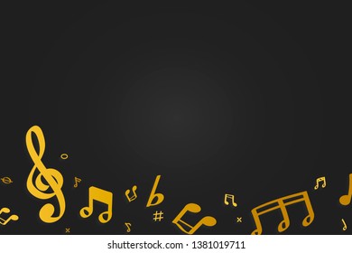 Yellow flowing music notes on black background vector