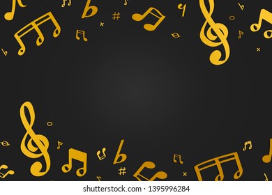 Yellow flowing music notes on black background vector