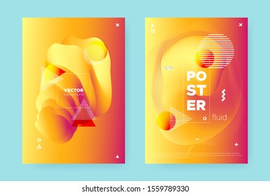 Yellow Fluid Brochure. Red Modern Abstract Pattern. Bright Liquid Design. Vector Memphis Composition. Sun Fluid Gradient. Trendy Hipster Pattern. Summer Music Design. Orange Flow Background.