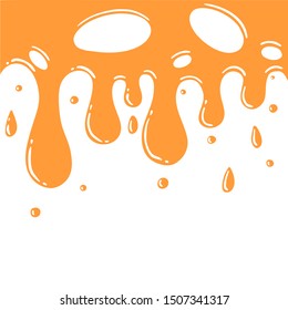 Yellow fluid drops down, honey or caramel melting. Isolated on white background.