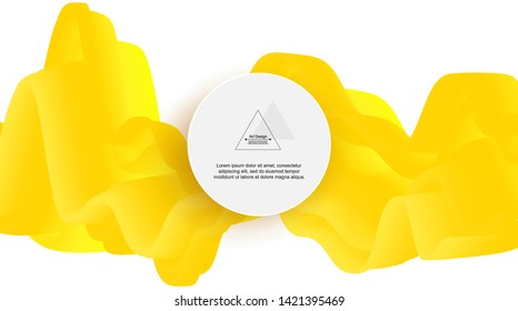 Yellow fluid shape isolated on white background, vector illustration. Dynamic motion design concept with circle frame and space for text. Bright summer composition for parties and presentations.