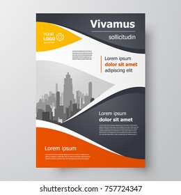 Yellow Flyer brochure design template curves, creative leaflet waves