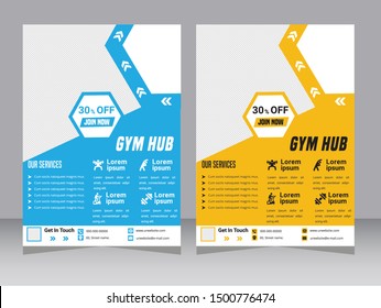 Yellow Flyer design sports invitation template. Can be adapt to Brochure, Annual Report, Magazine, Poster. Modern business cover and flyer template. Multipurpose flyer background, Health Fitness Flyer