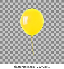 Yellow flying helium balloon. For decoration party, birthday, new year and celebrations. Realistic style isolated on transparent background. 3d. Stock.Vector illustration for your design and business