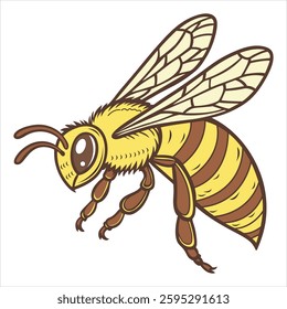 Yellow Flying Honey Bee On White Background