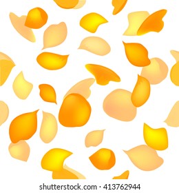 yellow flying petals of flower. Seamless background. Vector