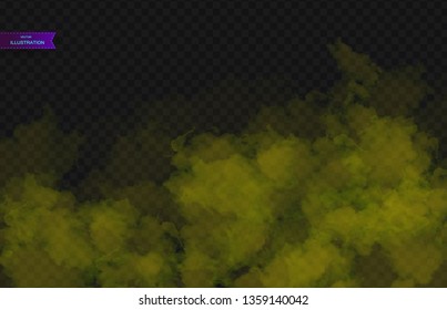 Yellow Fog or smoke color isolated transparent special effect. White vector cloudiness, mist smog background. Vector illustration