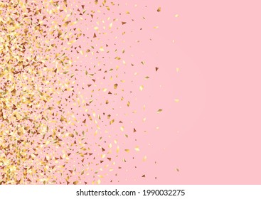 Fondo rosa del vector transparente del aceite amarillo. Tarjeta de brillo de Navidad. Triángulo de oro Textura dorada. Patrón de Novias Polvorientas.