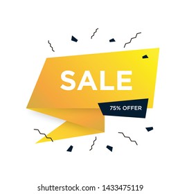 Yellow folded ribbon with 75% Sale banner template design. 75 percent Big sale special offer. Special offer vector illustration can be use banner, poster, flyer, brochure, sticker.