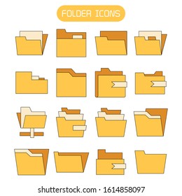 yellow folder and archive icons set
