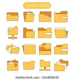 yellow folder and archive icons set