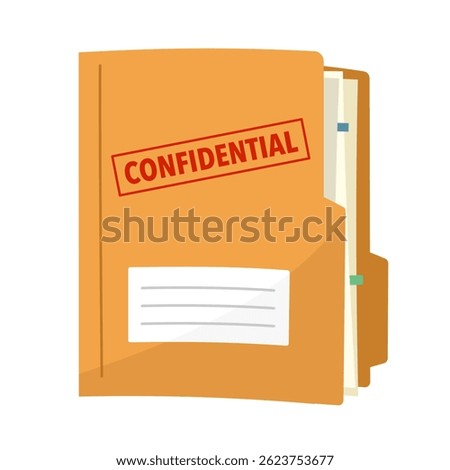 Yellow folder with confidential documents. Top secret data with red stamp.