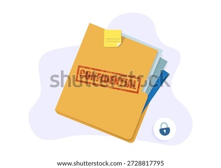 Yellow folder with confidential documents. Top secret data with red stamp. stock illustration