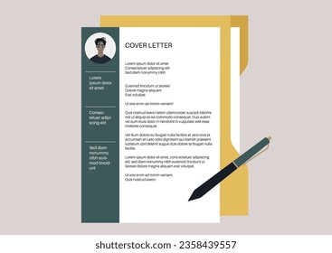 A yellow folder containing a professionally formatted cover letter template, representing a part of an HR professional's daily routine, ensuring well-prepared job application materials