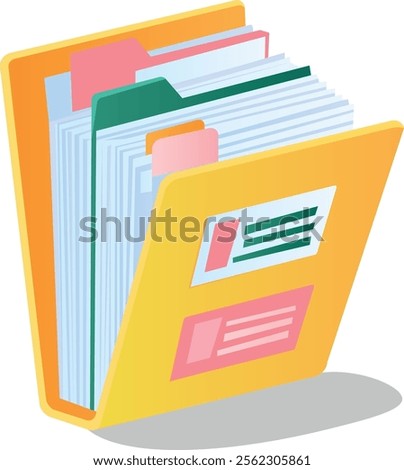 Yellow folder with files and bookmarks on documents