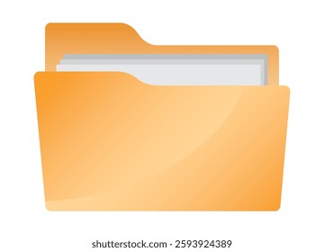 Yellow folder for files. An office folder with documents. An open folder of digital data. Icon, logo. EPS 10. Vector illustration