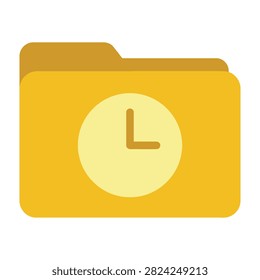 A yellow folder icon featuring a clock symbol on the front representing recent files, history, time management, and document organization in a computer interface.