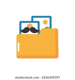 Yellow folder icon filled with photos, symbolizing father’s memories or family album.