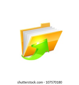 Yellow folder icon with green arrow isolated on white