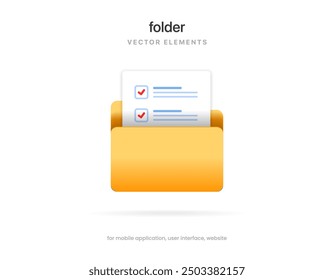 Icono amarillo de la carpeta aislado en el fondo blanco. Símbolo del documento. Icono de archivo 3D. Signo de la carpeta moderno, simple, Vector, icono para el diseño del Sitio web, App móvil, ui. Ilustración vectorial