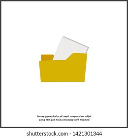  Yellow folder icon with a sheet of paper. Vector folder icon on white isolated background.
