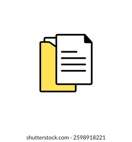 Yellow folder icon with white paper represents digital file management and organization tools.
