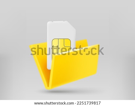 Yellow folder with mobile phone sim card. 3d vector illustration