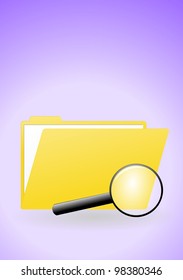 yellow folder of papers and a magnifying glass