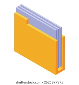 Yellow folder storing several digital documents isometric icon