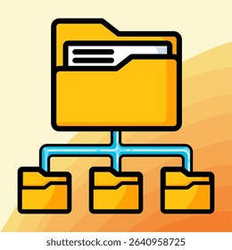 A yellow folder structure with branching subfolders, visualizing a file tree or directory hierarchy in digital environments.