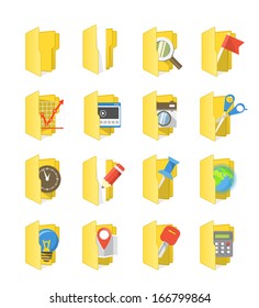Yellow folders collection with different content