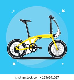 yellow folding bicycle vector sticker art