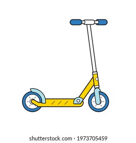 Yellow folding kick scooter isolated cartoon vector icon