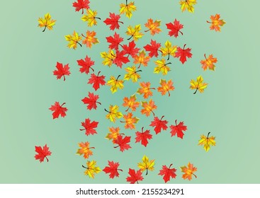 Yellow Foliage Background Green Vector. Floral Decoration Template. Red Isolated Leaf. Tree Plant Frame.