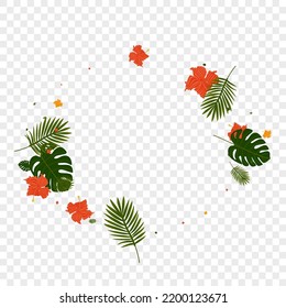 Vector transparente de fondo de follaje amarillo. Marco abstracto de la flora. Palm naranja. Patrón de bosque lluvioso. Diseño Botánico Verde.