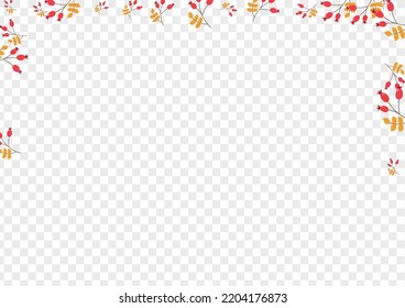 Yellow Foliage Background Transparent Vector. Berries Autumn Set. Burgundy Herb Simple. Paper Illustration. Leaves Landscape.