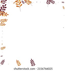 Yellow Foliage Background White Vector. Herb Art Set. Red Leaves. Brown Plant Silhouette. Pattern Frame.