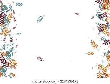 Yellow Foliage Background White Vector. Plant Poster Set. Golden Leaf. Red Herb Image. Forest Texture.